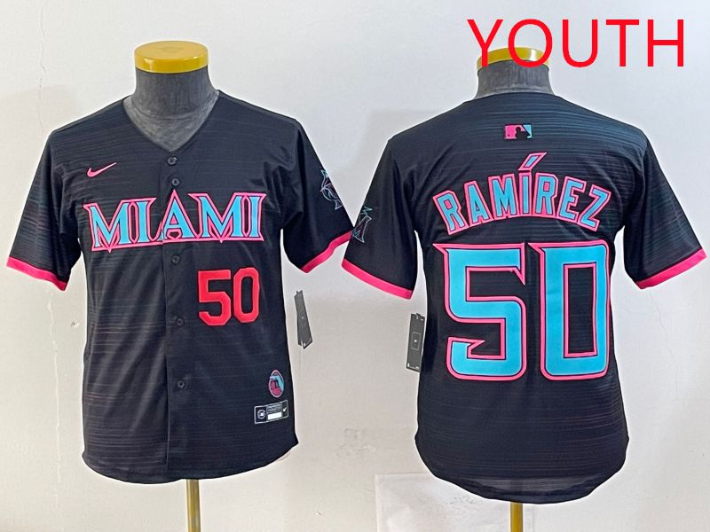 Youth 2025 Miami Marlins #50 Ramirez Black Joint Name Nike MLB Jersey style 3->youth mlb jersey->Youth Jersey